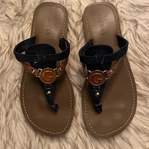 Guess tan and denim flip flops